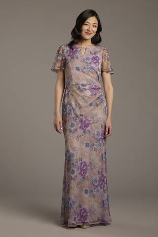 Picture of Floral Print Flutter Sleeve Sheath Dress
